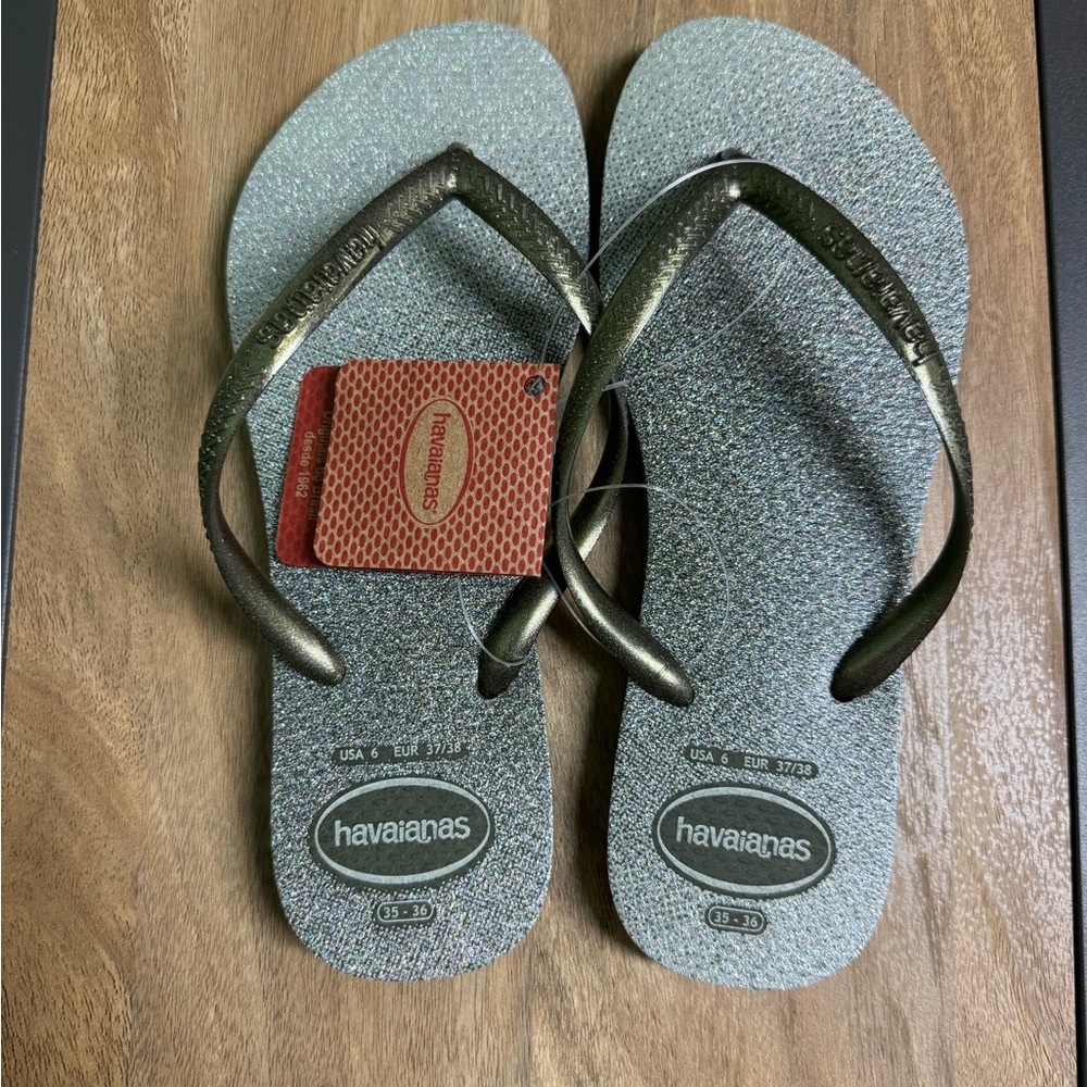 Havaianas Slim Gloss Flip Flop Sandal Moss 37/38 Brazil (US Women's 6) -NWT